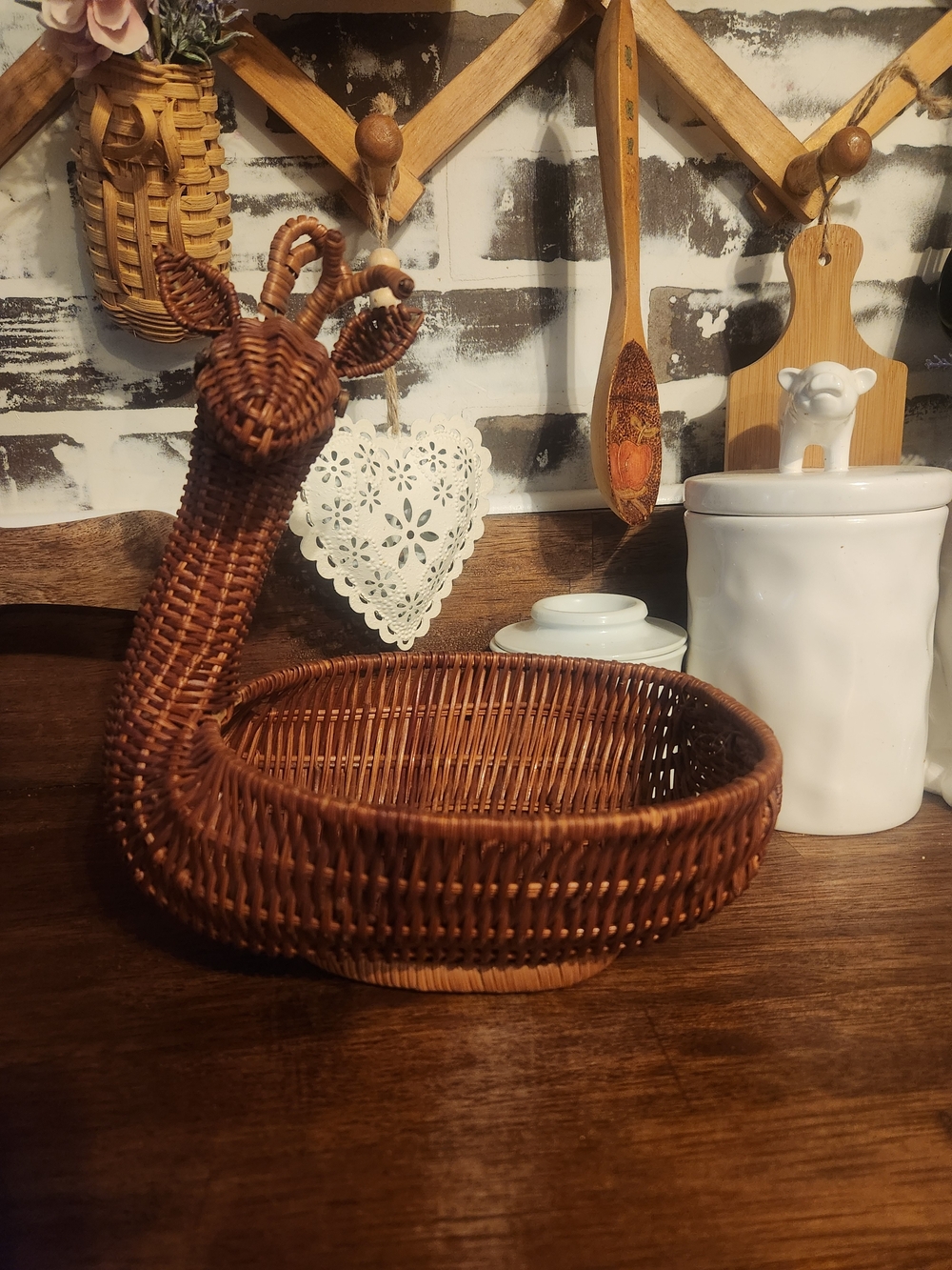 Vintage Deer-shaped Rattan Wicker Basket